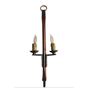 Wall Lamp With Two Light Arms Jacques Adnet ( 1900-1984 )
