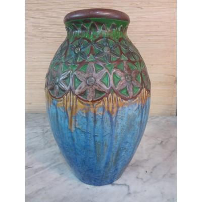 Vase En Grès Art Nouveau Des Frères Mougin à Nancy 