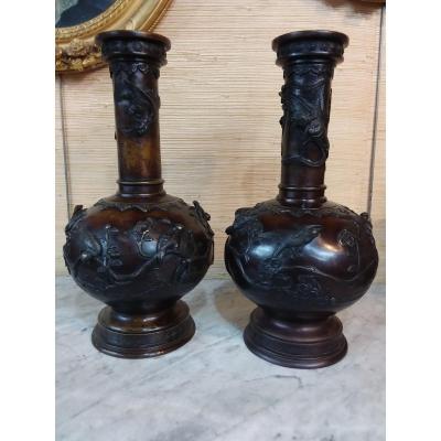Paire De Vases En Bronze , Indochine Fin XIXe