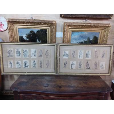 Series Of 24 Framed Prints In Two Parts From The Gueux Series By Jacques Callot