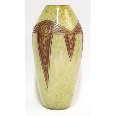 Legras Art Deco Marmorean Glass Vase