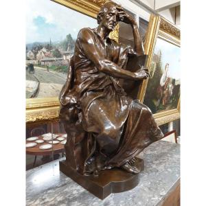 Bronze "étude et méditation" d'après Paul DUBOIS fondeur BARBEDIENNE 