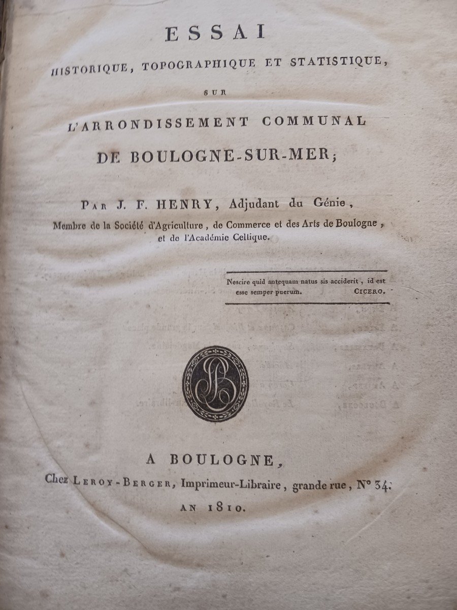 Historical Essay On The District Of Boulogne Sur Mer By Jf Henry 1810 150 Euros