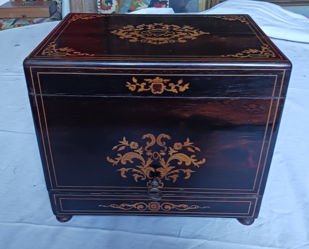 Empty Liquor Cellar Box In Rosewood And Marquetry Nets 19th Century 120 Euros