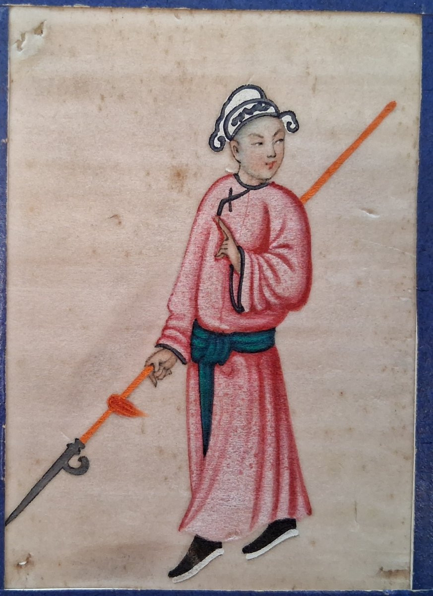 Ensemble de 6  Gouaches sur papier de riz / Chine vers 1900-photo-2