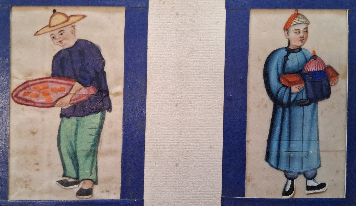 Ensemble de 6  Gouaches sur papier de riz / Chine vers 1900-photo-3