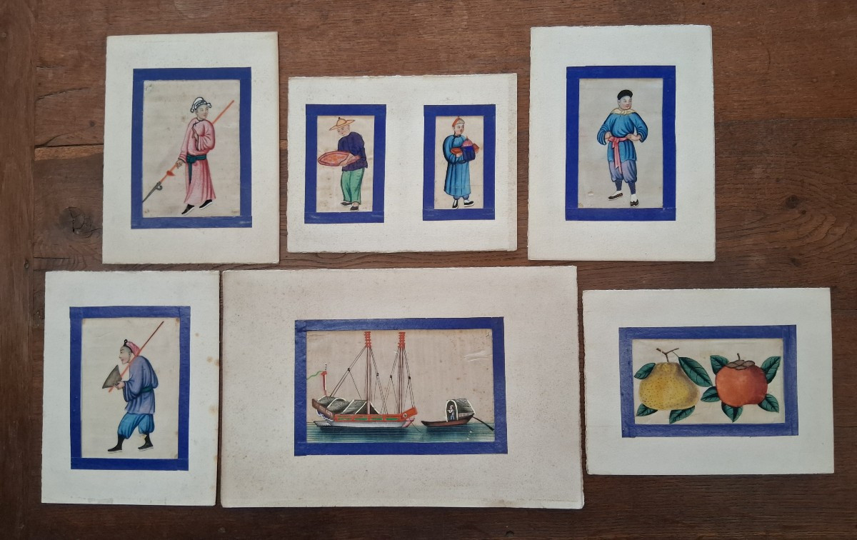 Set Of 6 Gouaches On Rice Paper / China Circa 1900