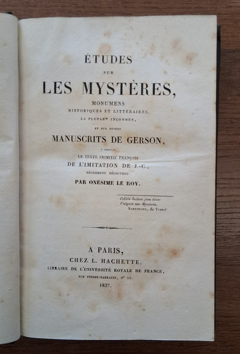 Etudes sur les Mystères par Onésime Le Roy / 1837