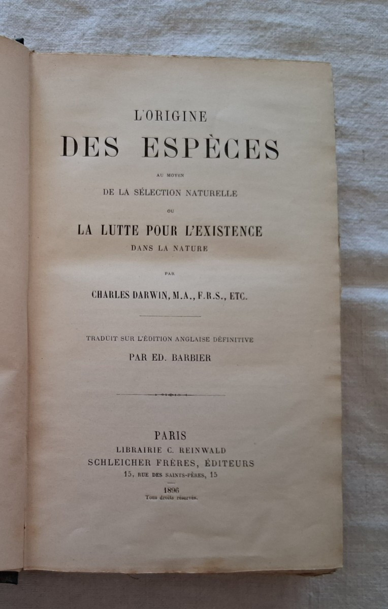 L'origine des espèces par Charles Darwin  /  1896