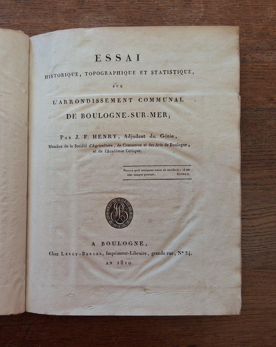 A Historical, Topographical, And Statistical Survey Of Boulogne-sur-mer By Henry   / 1810