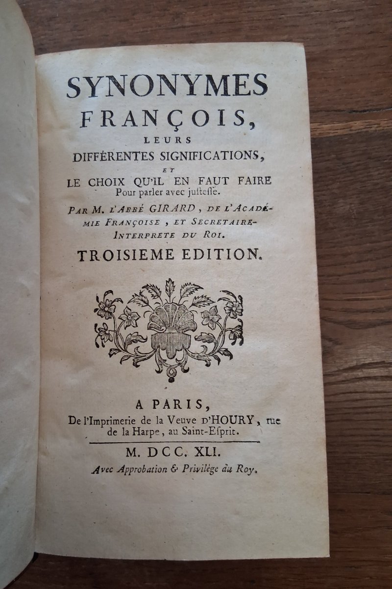 Synonymes Français par l'Abbé Girard  / 1741