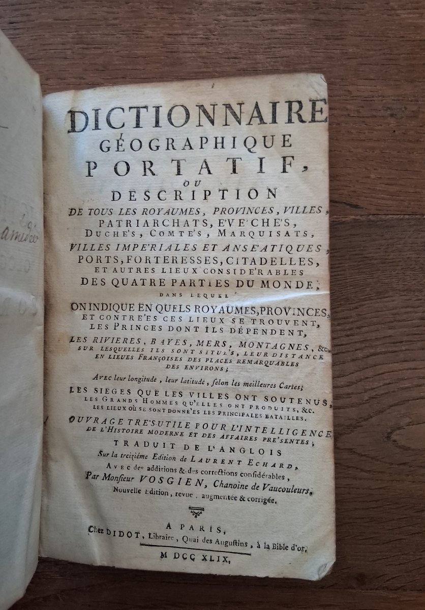 Dictionnaire Géographique Portatif par Vosgien  /  1749