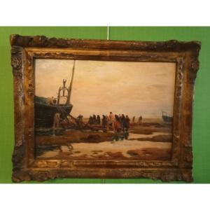 Roussel Charles (1861-1936) Préparatifs Pour La Pêche Sur La Plage De Berck 