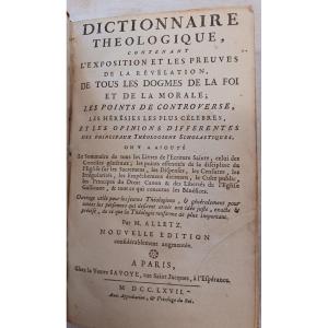 Dictionnaire Théologique Par Alletz 1767 Bon état 