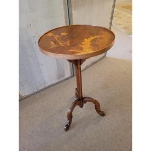 Small Pedestal Table In Natural Wood And Walnut Veneer 20th Century 280 Euros