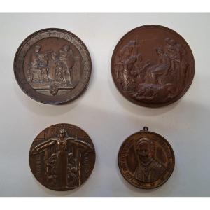 Ensemble  de 4  médailles en Bronze / XIXème