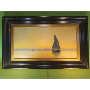 Georges Ricard-cordingley (1873-1939)  Coucher De Soleil Sur La Cote D’opale
