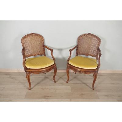 Pair Of Louis XV Style Cane Armchairs Nogaret