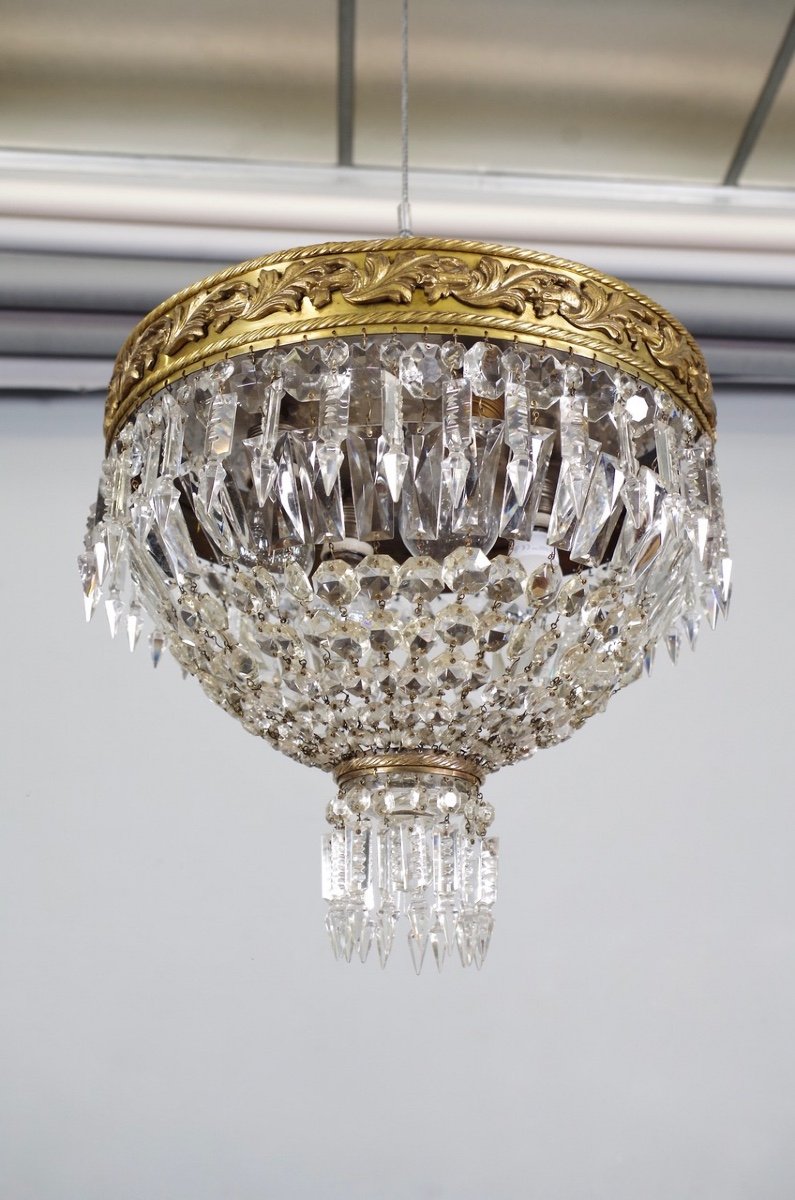 Baccarat Style Bronze And Crystal Ceiling Lamp-photo-4