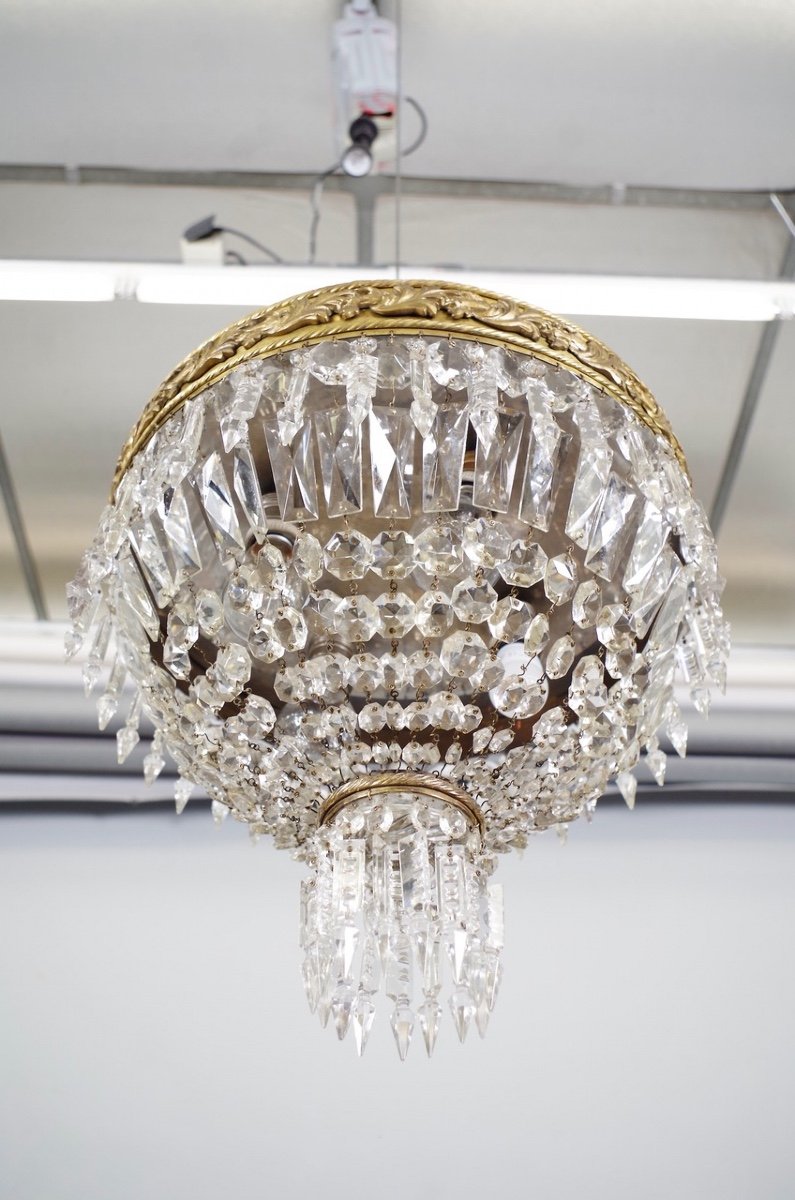 Baccarat Style Bronze And Crystal Ceiling Lamp-photo-1