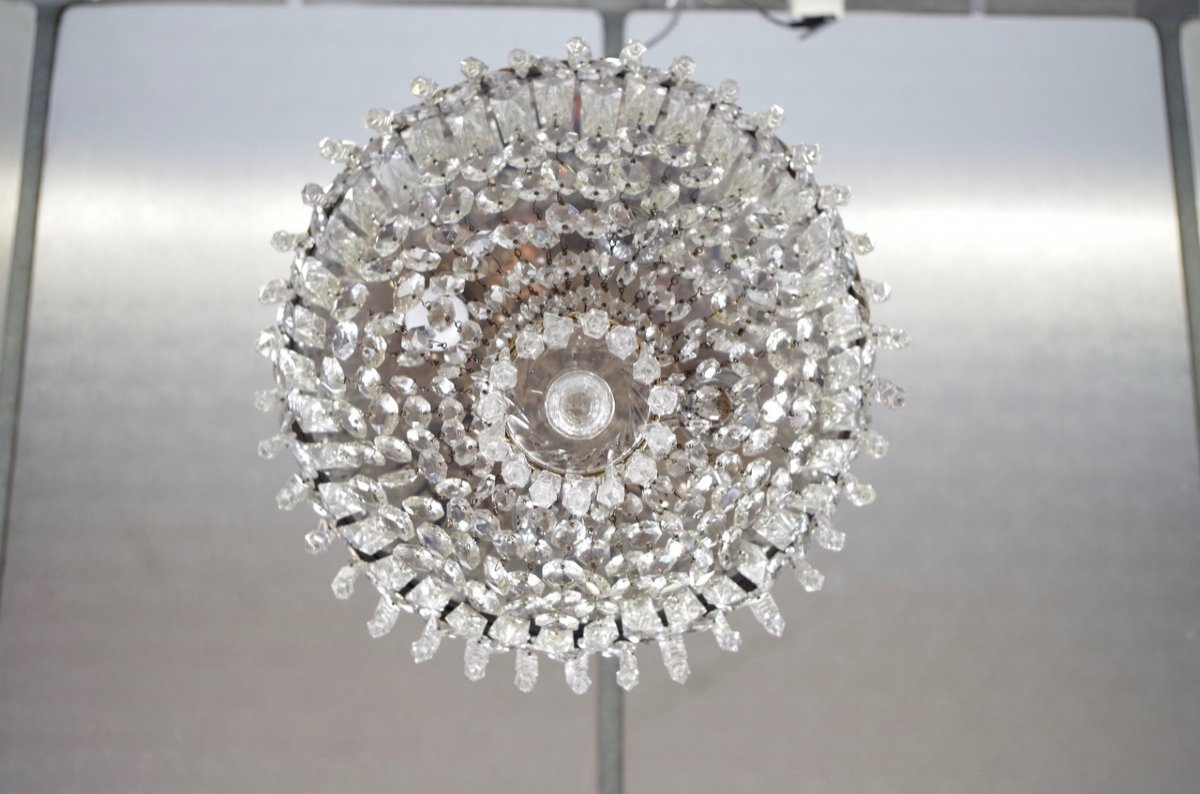 Baccarat Style Bronze And Crystal Ceiling Lamp-photo-3