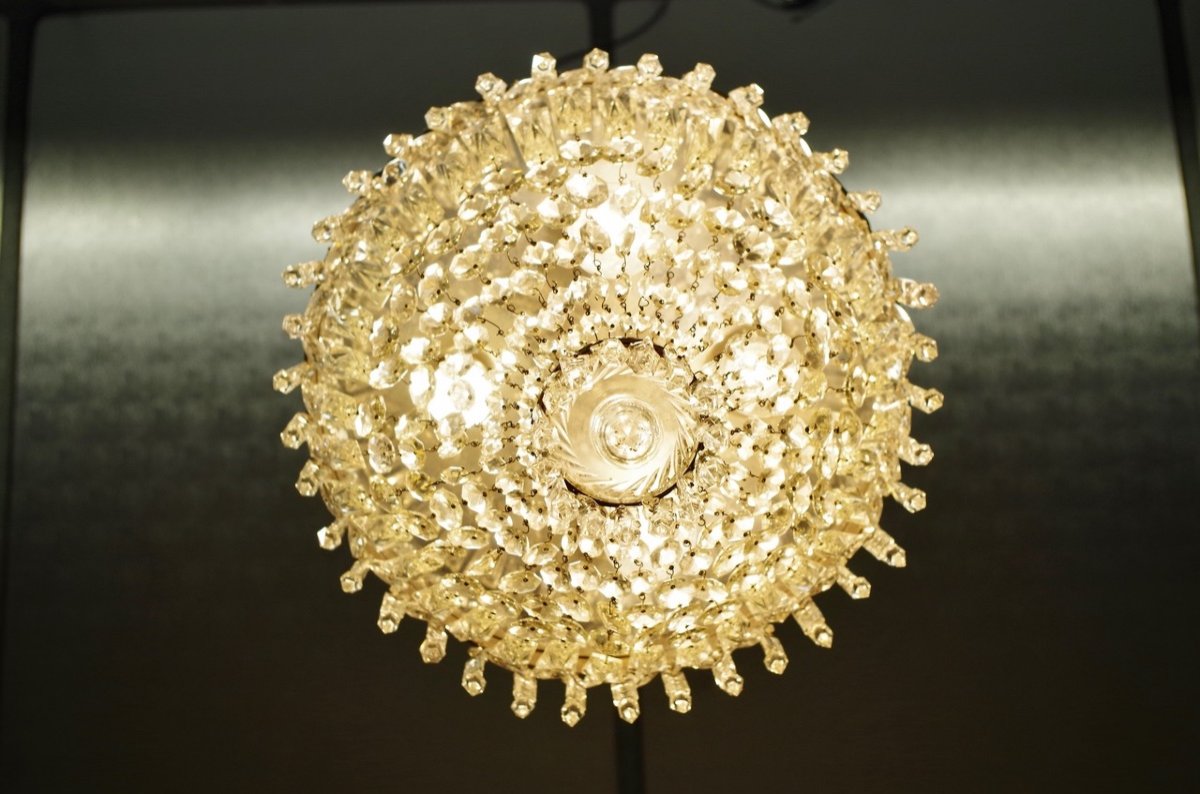 Baccarat Style Bronze And Crystal Ceiling Lamp-photo-6