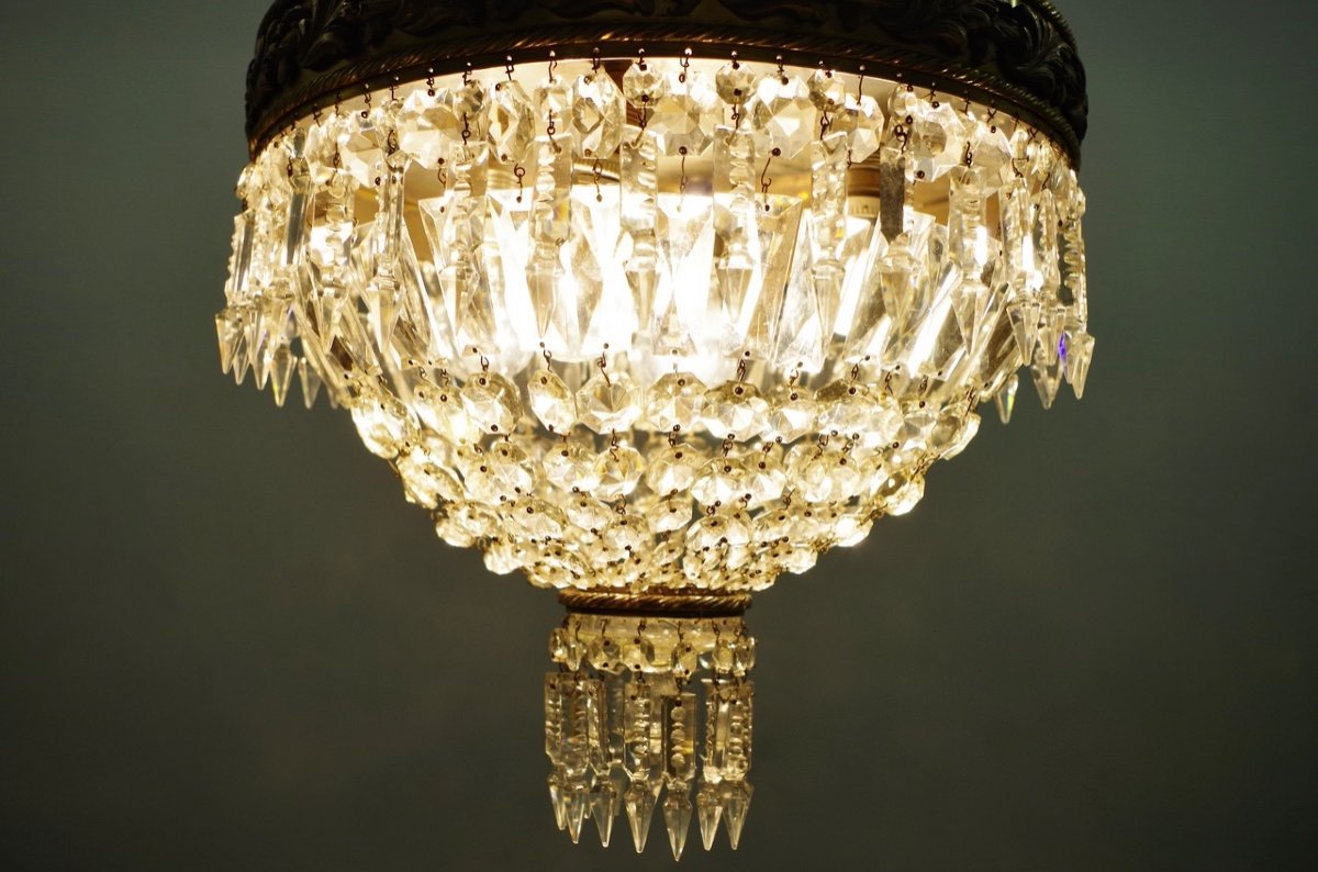 Baccarat Style Bronze And Crystal Ceiling Lamp-photo-8