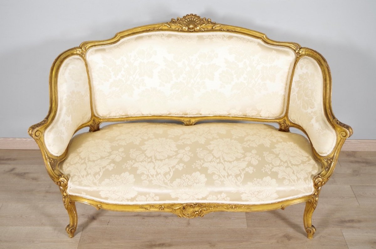 Louis XV Style Gilded Wood Sofa-photo-2
