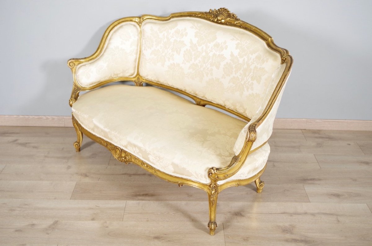 Louis XV Style Gilded Wood Sofa-photo-3