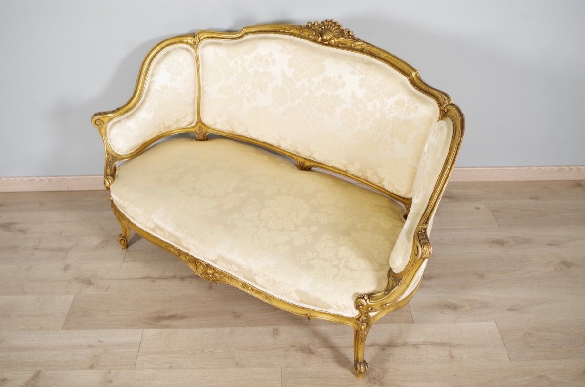 Louis XV Style Gilded Wood Sofa-photo-4