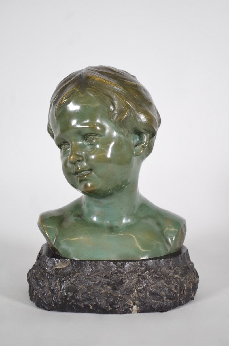 Léon Morice - Buste d'enfant en bronze -photo-2