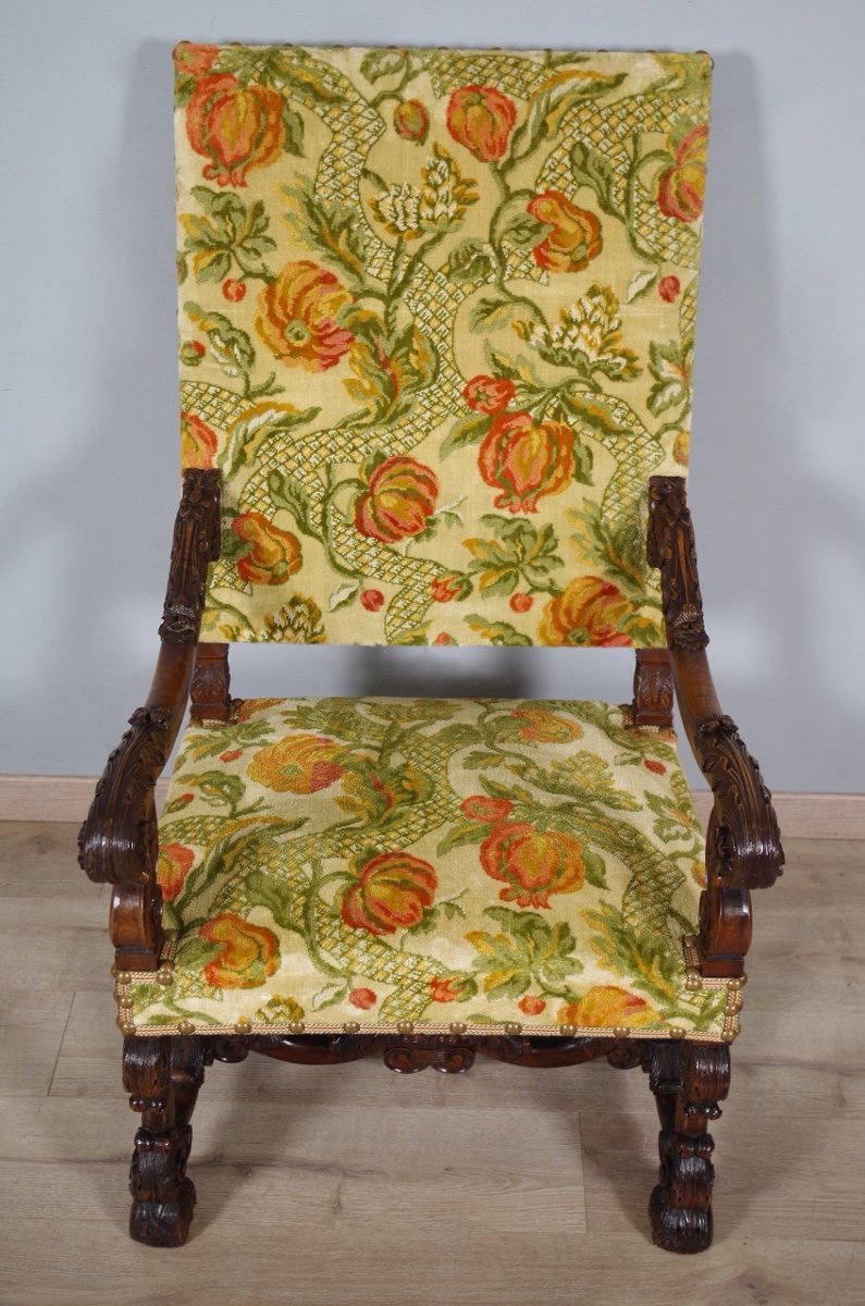 Louis XIV Style Armchair In Genoa Velvet-photo-4