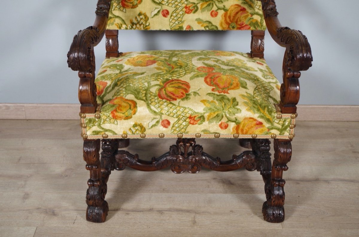 Louis XIV Style Armchair In Genoa Velvet-photo-3