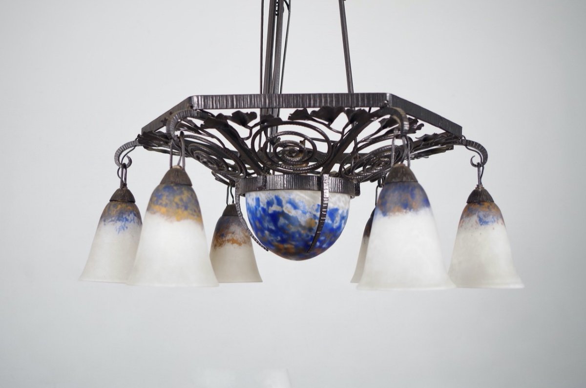 Daum - Wrought Iron And Glass Paste Chandelier-photo-3
