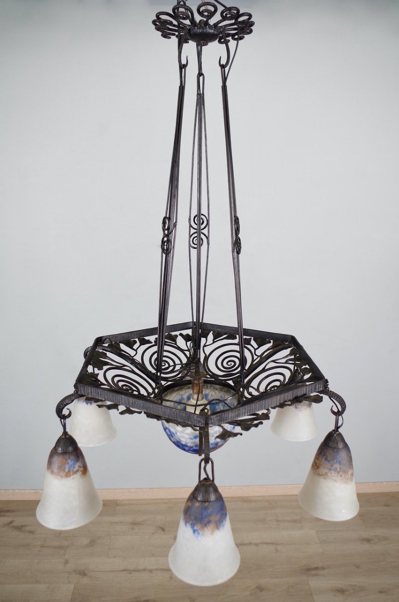 Daum - Wrought Iron And Glass Paste Chandelier-photo-1