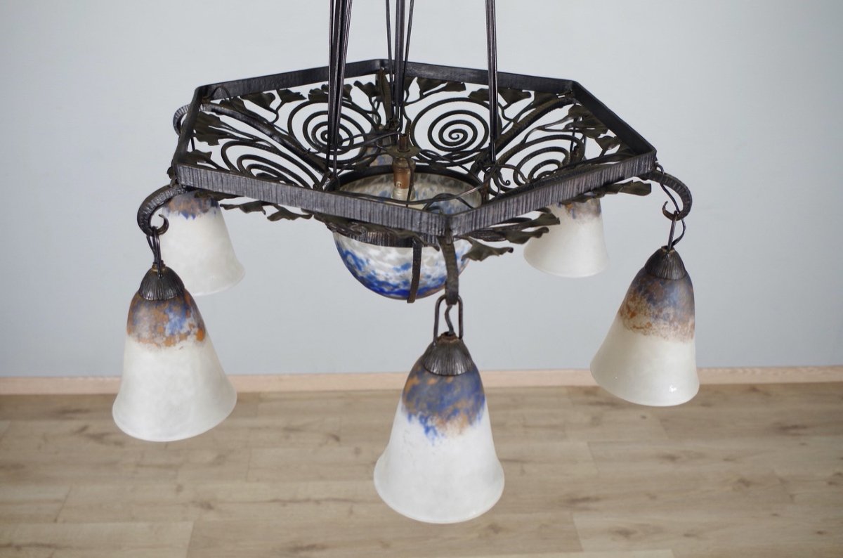 Daum - Wrought Iron And Glass Paste Chandelier-photo-2