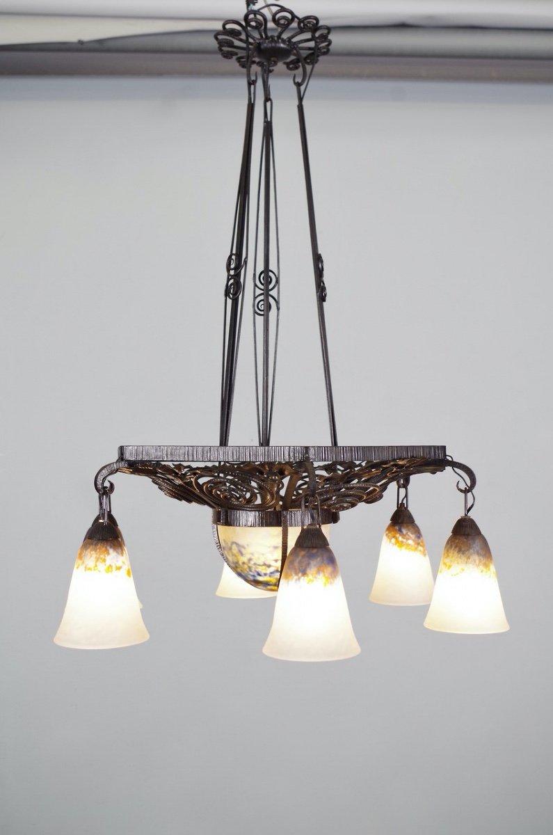 Daum - Wrought Iron And Glass Paste Chandelier-photo-8