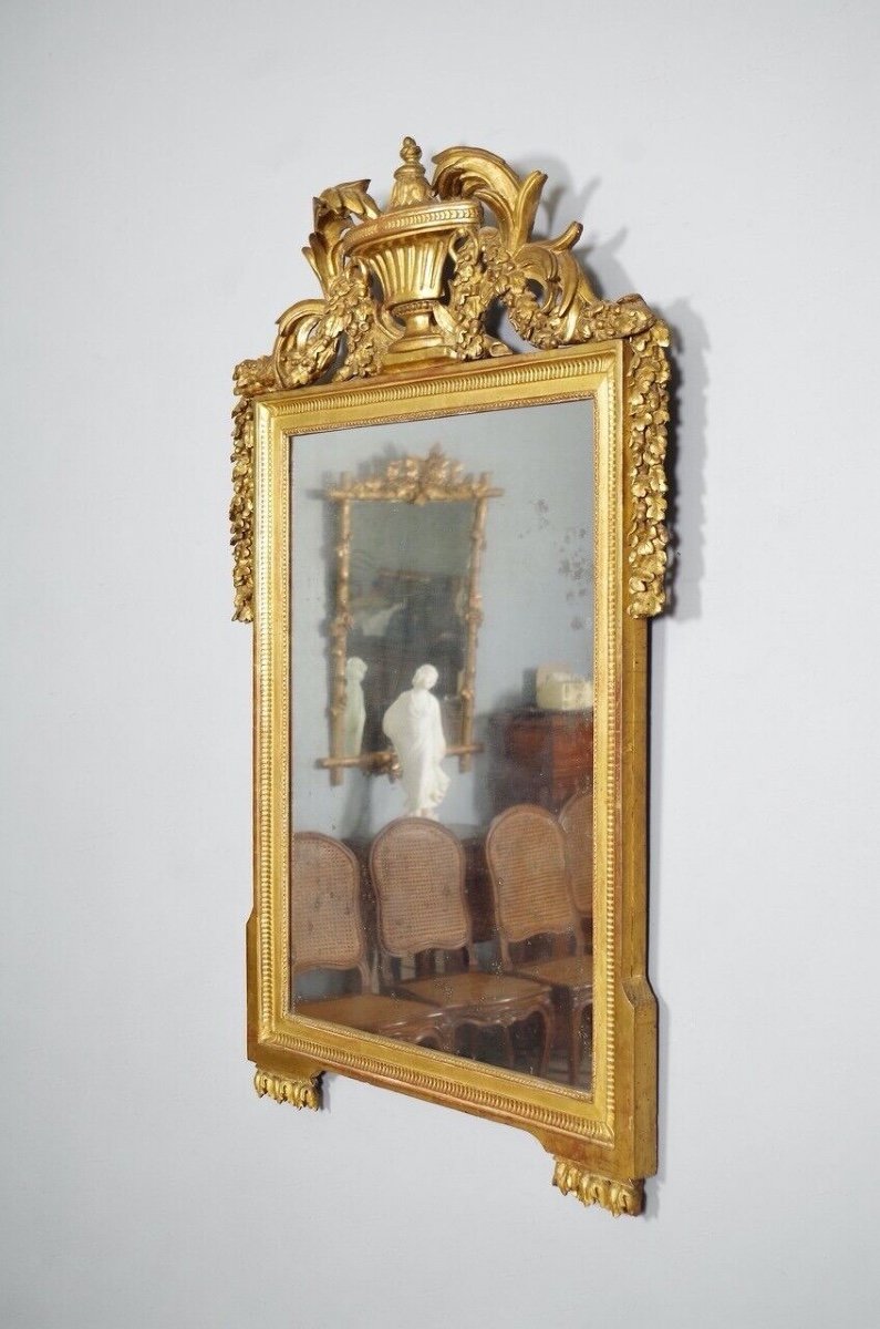 Miroir Louis XVI doré à fronton XVIIIe siècle-photo-6