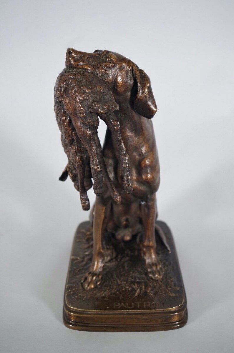 Ferdinand Pautrot - Braque au lièvre - Bronze-photo-2