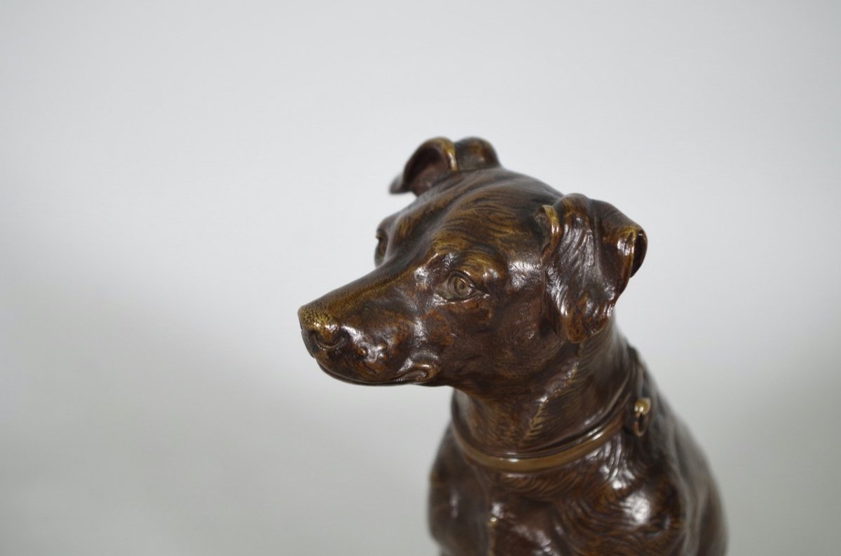 Stanislas Lami : Chien assis - Bronze-photo-7