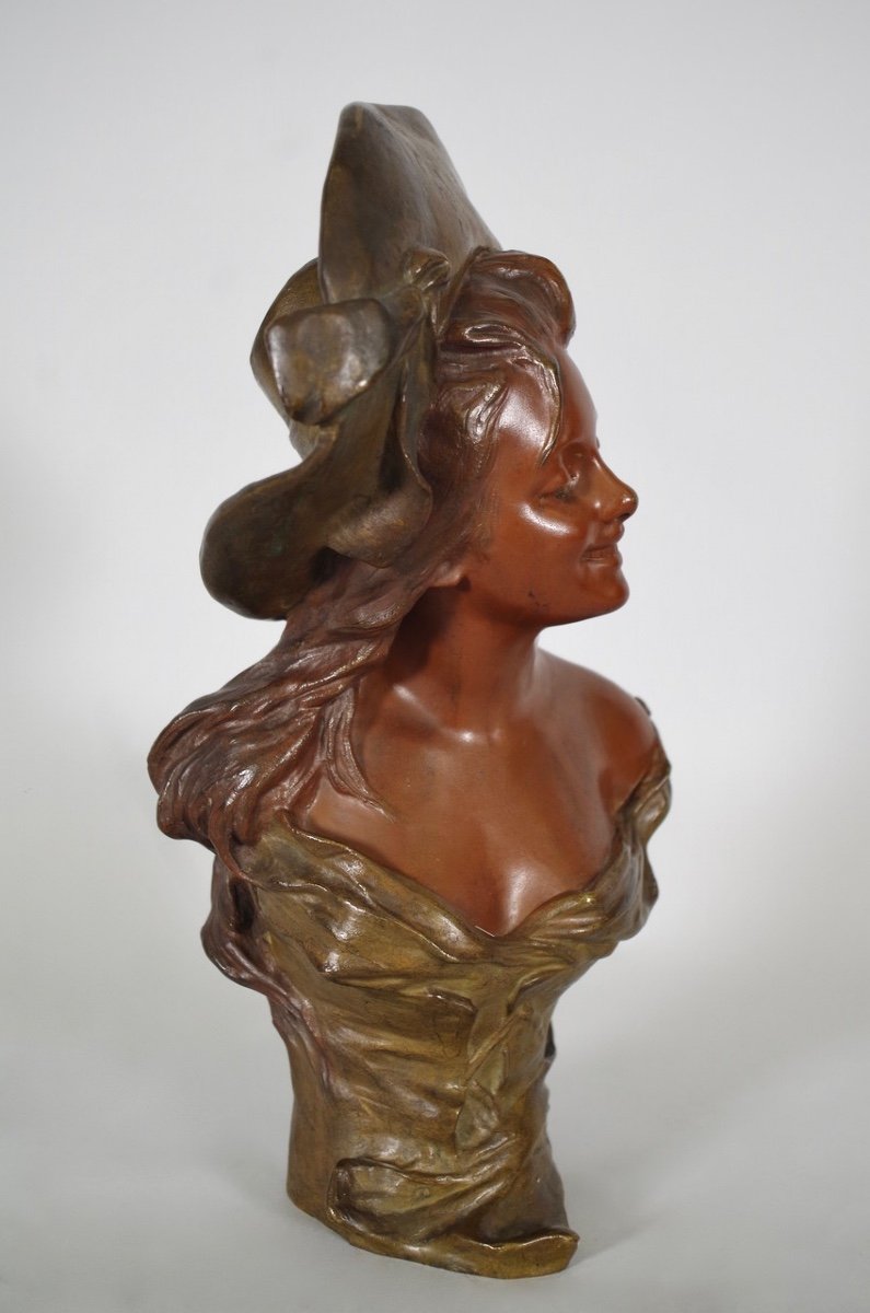 Georges VAN DER STRAETEN : Jeune femme au chapeau - Bronze -photo-3