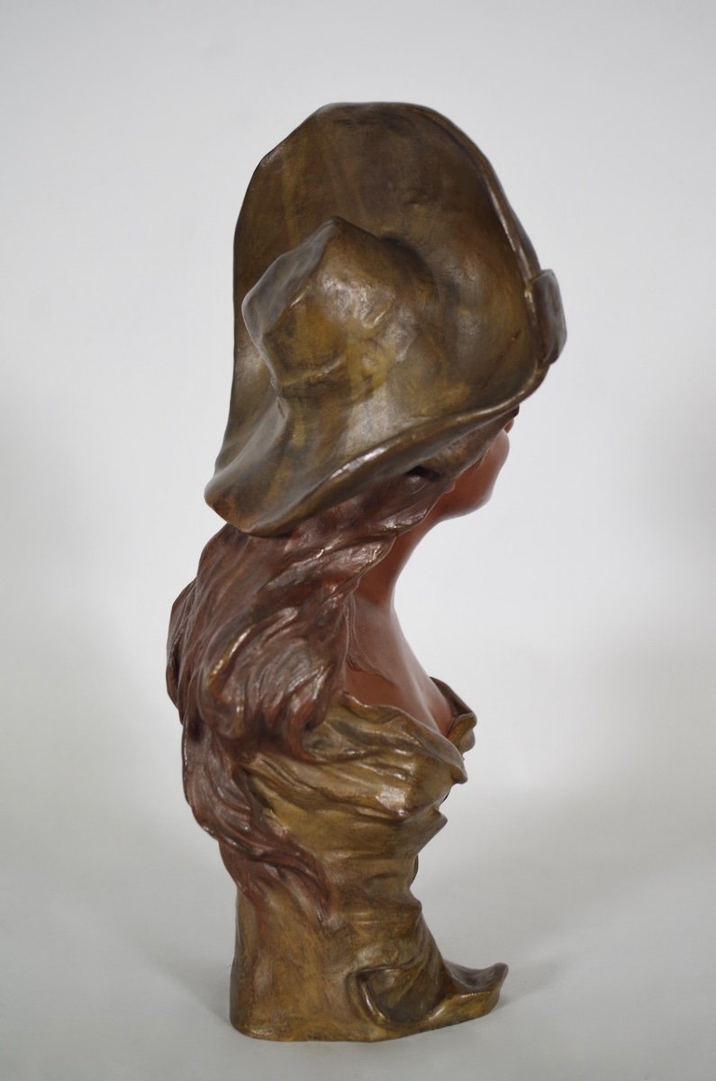 Georges VAN DER STRAETEN : Jeune femme au chapeau - Bronze -photo-4