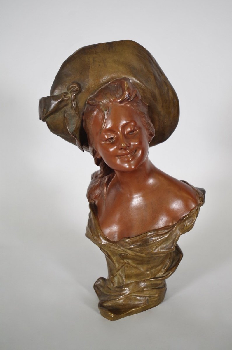 Georges VAN DER STRAETEN : Jeune femme au chapeau - Bronze -photo-2