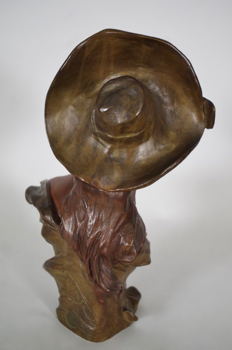 Georges VAN DER STRAETEN : Jeune femme au chapeau - Bronze -photo-1