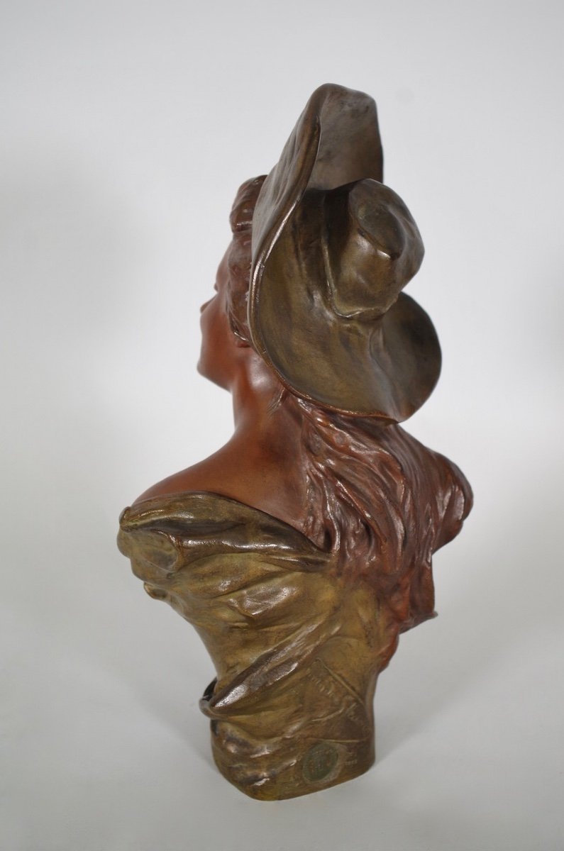 Georges VAN DER STRAETEN : Jeune femme au chapeau - Bronze -photo-2