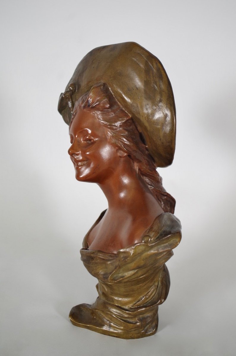 Georges VAN DER STRAETEN : Jeune femme au chapeau - Bronze -photo-3