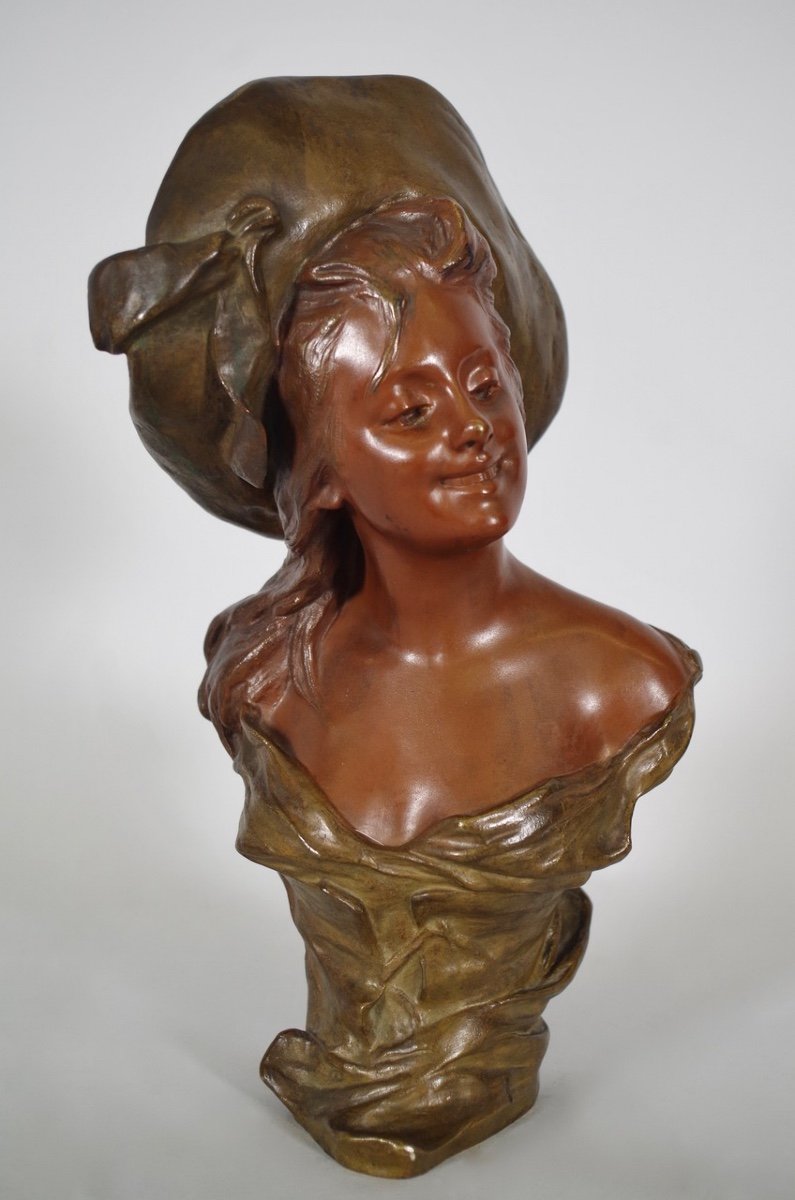 Georges VAN DER STRAETEN : Jeune femme au chapeau - Bronze 