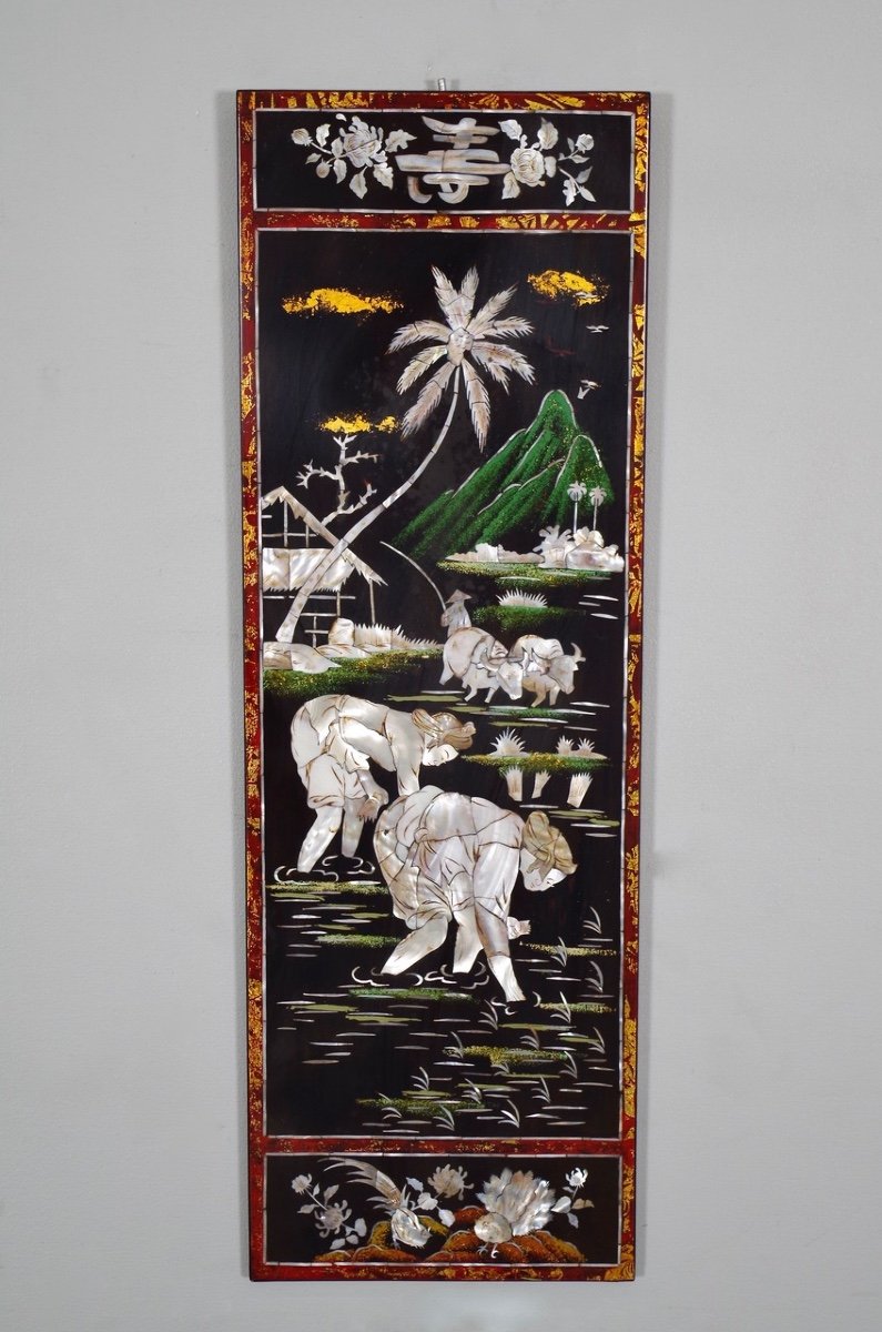 Pair Of Far East Lacquer And Mother-of-pearl Panels-photo-2