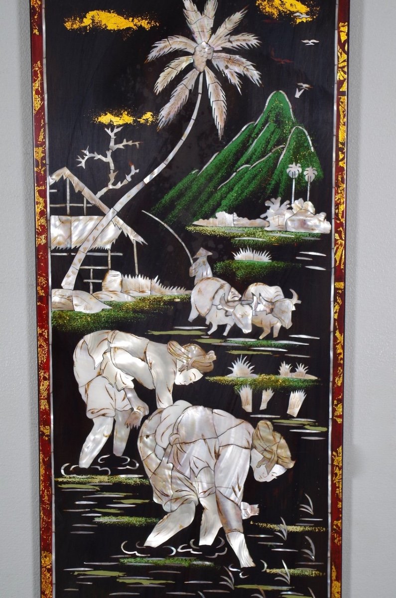 Pair Of Far East Lacquer And Mother-of-pearl Panels-photo-4