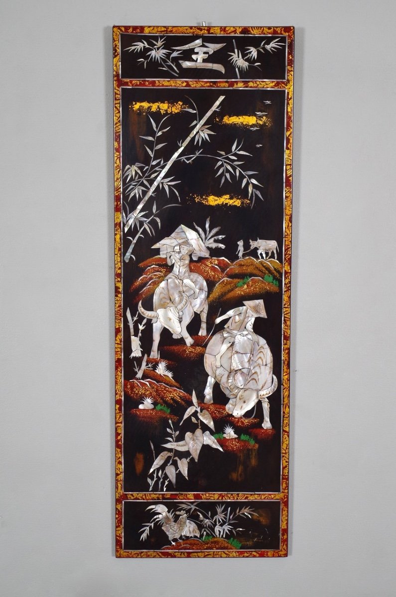 Pair Of Far East Lacquer And Mother-of-pearl Panels-photo-2